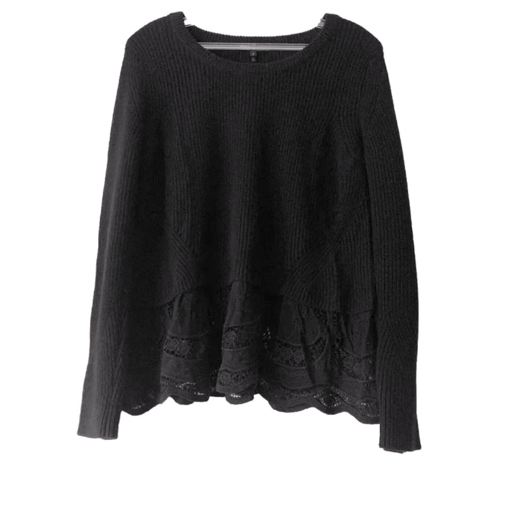 Maje Angora Black Wool Blend Ribbed Knit Sweater Women’s L Quiet Luxury Cozy